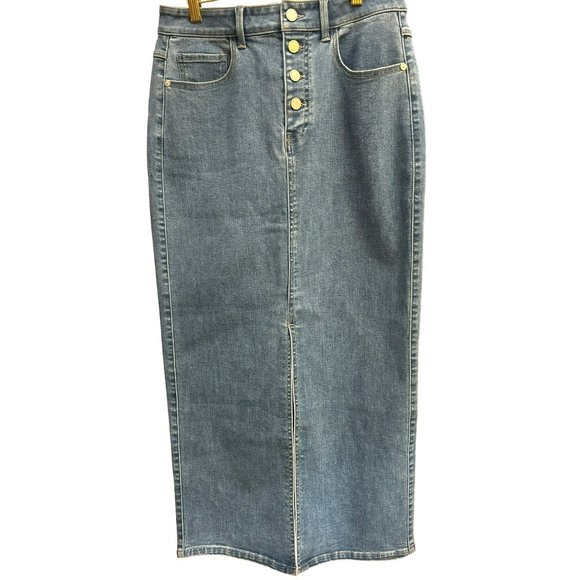 Oat New York Women's Medium Wash Maxi Button Fly Skirt Sz 8/29 Minimalist - Picture 1 of 5